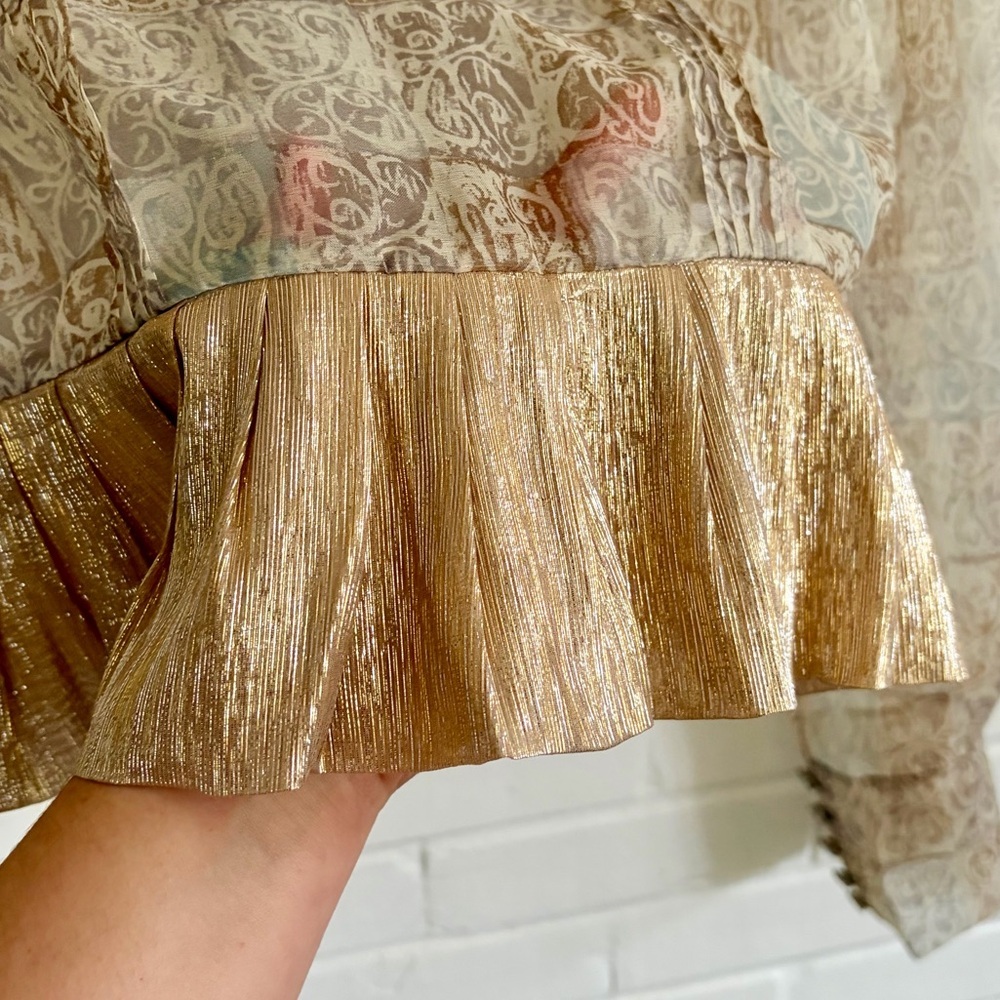 Vintage PORTS 1961 100% Silk Neutral Sheer Blouse w/ Metallics, SZ 8-10 EUC - Picture 3 of 9